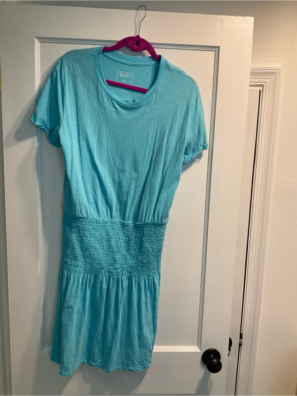 Candace Cameron Bure Turquoise Short Sleeve Smocked Waist Dress